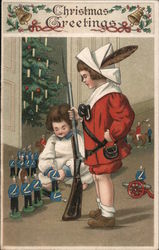 Christmas Greetings - Children playing with toy soldiers Postcard