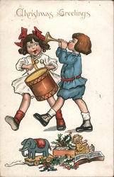 Christmas Greetings Girls Drum Horn Toys Postcard