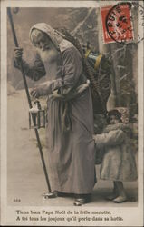 Papa Noel - Santa Claus and little girl Postcard