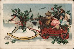 Rocking Horse Dolls Toys Wagon Santa Claus Express Postcard