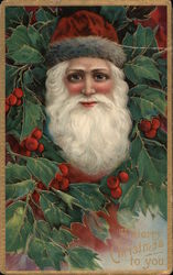 Santa Claus Holly Berries A merry Christmas to you. Postcard