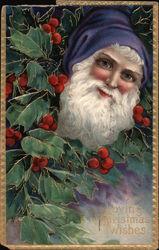 Purple Santa Holly Loving Christmas Wishes Postcard