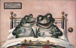 "Breakfast in Bed Charged Extra" Two Frogs Postcard