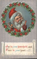Santa in holly wreath Postcard