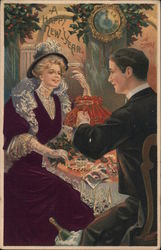 A Happy New-Year - Elegant Couple Toasting in the New Year Postcard