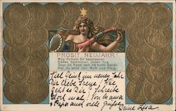 Prosit - Neujahr [Cheers New Year] - Angel surrounded by gold coins Postcard
