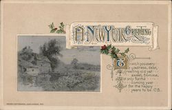 A New Year Greeting -- poem and old photo of house Postcard