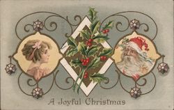 Framed Portraits of Santa and Young Girl Postcard