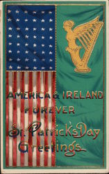 America & Ireland Forever St. Patrick's Day Greetings- American and Irish flag picture. Postcard Postcard Postcard