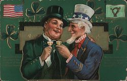 Irish Gentleman and Uncle Sam Making a Toast Postcard