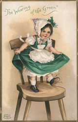 "The Wearing of the Green". Girl In Green And White Postcard
