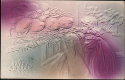 Girl with Bunnies and Chicks: A Happy Easter to You Postcard