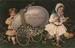 With Best Easter Wishes - children pulling a cart consisting of an egg Postcard