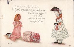 A Happy Easter - little girls happy about Easter bonnets Postcard