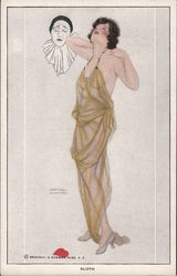 "Sloth" Beautiful lady in very diaphanous gown Pierrot Postcard