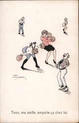 Women Boxing While Men Laugh Jack Number Postcard Postcard Postcard