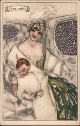 Woman in Fur In Car: Gennaio Postcard