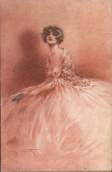 L'Eternel Feminin (Sanguines) - Woman in gown with one breast exposed Postcard