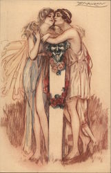 Man and woman embracing and nuzzling Postcard