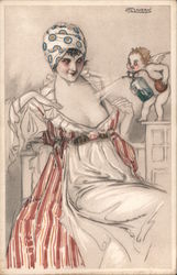 Cupid Misting a Woman's Bosom Postcard