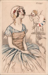 Cupid Holds A Palette And Paints A Lady's Face Postcard