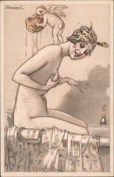 Cupid Helping Woman Bathe Postcard