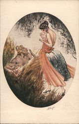 Woman Surprised by a Faun Postcard