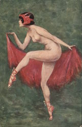 Danseuse Dance Nude Woman Wearing Shoes Holding Cape Postcard