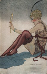Deco Scantily Clad Woman Looking In Mirror: Le Miroir Postcard