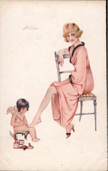 The Nails - Cherub Painting Woman's Toenails Artist Signed Suzanne Meunier Postcard Postcard Postcard