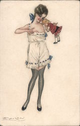 Young Woman Pulling Down Chemise Top Artist Signed Mauzan Postcard Postcard Postcard
