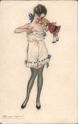 Young Woman Pulling Down Chemise Top Postcard
