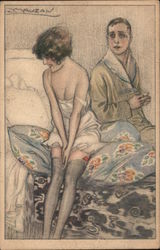 Man and Woman Going to Bed Postcard