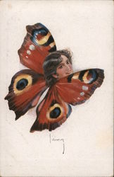 Beautiful smiling woman's head on a butterfly's body Postcard