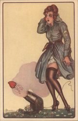 Woman Shooting a Heart Out of a Cannon Postcard