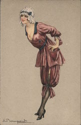 Deco Woman Leaning Over Showing Cleavage Postcard