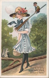 Young Woman Rifle Man Sitting On Rifle "There is only Postcard