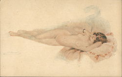 Nude Woman Smoking Cigarette En Costume d'Eve Suzanne Meunier Postcard