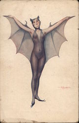 Woman in Bat Costume Fantasy Albert Penot Postcard Postcard Postcard