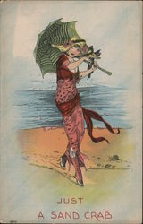 Just A Sand Crab - Woman Walking on Beach Postcard