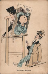 Portrait d'Ancetre - woman's nude bottom, exposed through painting, startling man Postcard