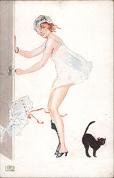 Risque "Coups de vent" (Gales) Woman in Wind Postcard