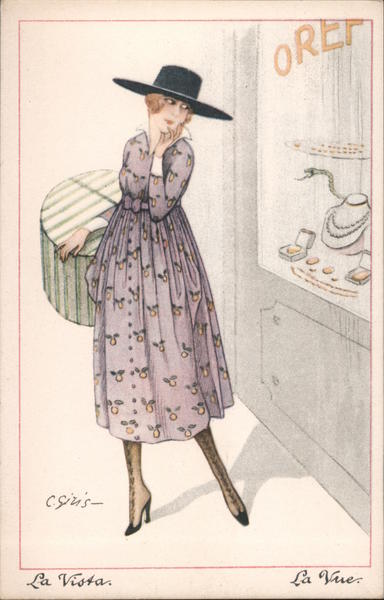 La Vista - La Vue: Woman Window Shopping Artist Signed