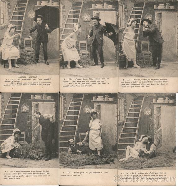 Set of 6 French L'Amour Mouille: Man Convincing Woman to Sleep with Him