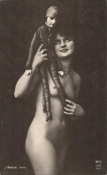 Nude French Woman with a doll. Risque & Nude
