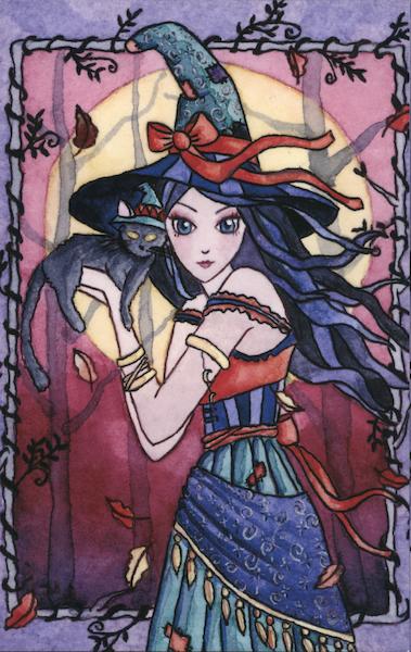 Cat Woman Alessa Halloween Card Fantasy Art of Nikki Burnette