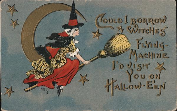 Witch Flying By Moon Halloween