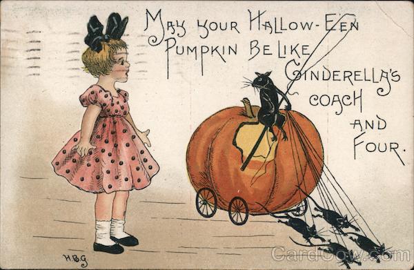 Girl with pumpkin drawn by mice H. B. Griggs (HBG)