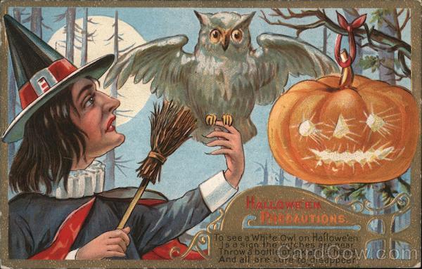 Witch With Owl and Jack O'Lantern Halloween