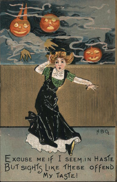 2 pumpkins floating above a girl H. B. Griggs (HBG)